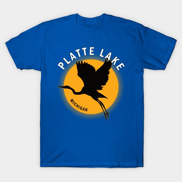 Platte Lake in Michigan Heron Sunrise T-Shirt by BirdsEyeWorks